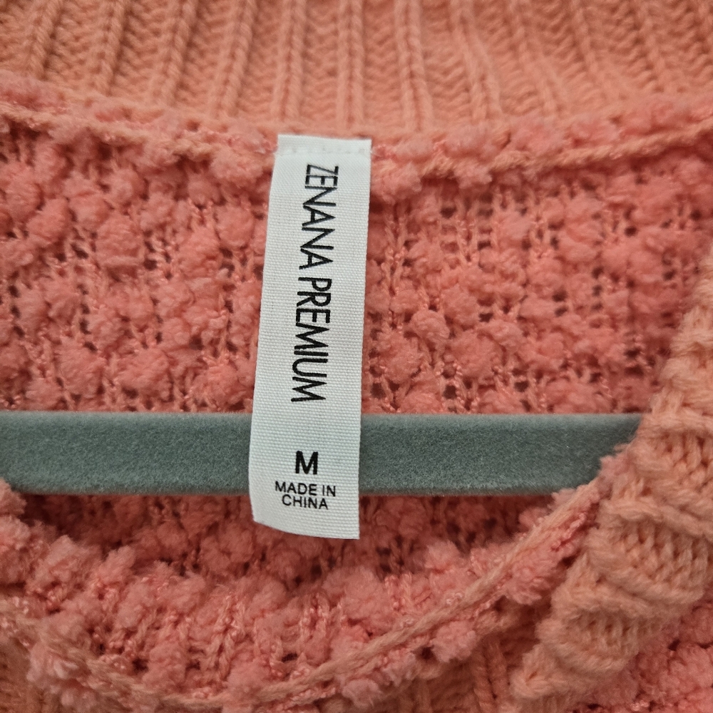 Zenana Outfitters 🦩 Coral Crew Neck Sweater - Picture 4 of 5